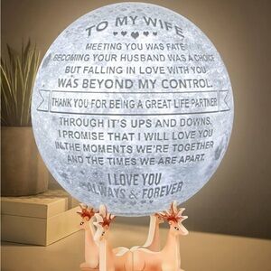 Engraved 3D Moon Lamp for Wife,Personalized 5.9 Inch 3D Printing Moon Light Gift